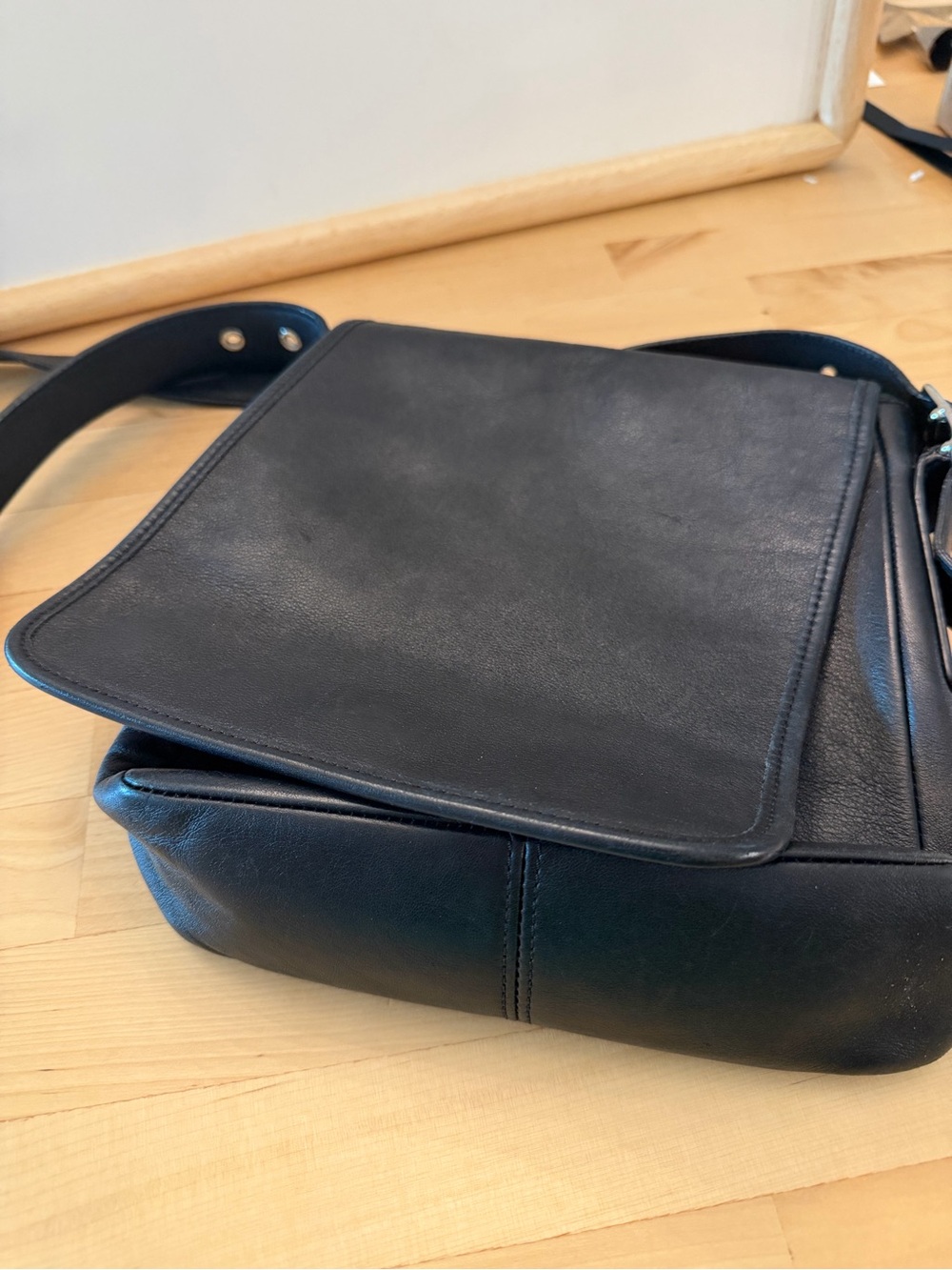 Vintage Coach Black Leather Crossbody Flap Bag